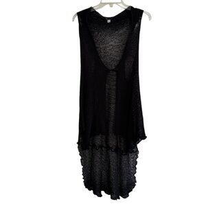 Tanami Black Crochet Knit Long Cardigan Sleeveless Duster Layering Whimsigoth OS